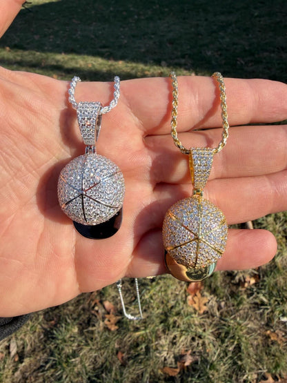 MOISSANITE Baseball Cap New York Hat Pendant Real 925 Silver Gold Iced Necklace Imported from eBay HarlemBling