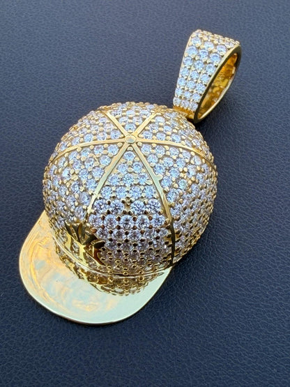 MOISSANITE Baseball Cap New York Hat Pendant Real 925 Silver Gold Iced Necklace Imported from eBay HarlemBling