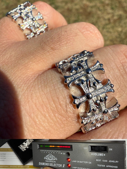 MOISSANITE Cross Ring Solid 925 Silver 13.5mm Wedding Band Hearts Of Chrome Imported from eBay HarlemBling