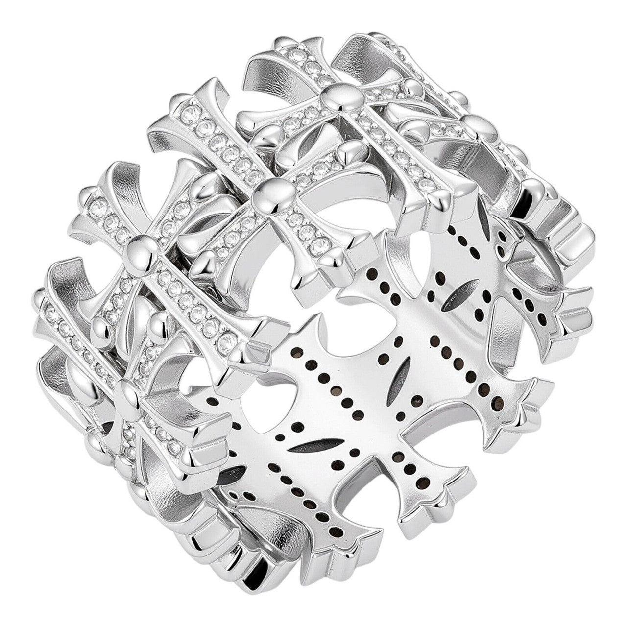 MOISSANITE Cross Ring Solid 925 Silver 13.5mm Wedding Band Hearts Of Chrome Imported from eBay HarlemBling