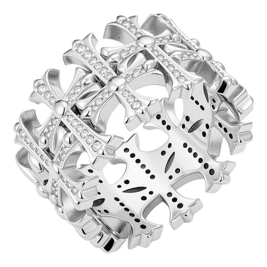 MOISSANITE Cross Ring Solid 925 Silver 13.5mm Wedding Band Hearts Of Chrome Imported from eBay HarlemBling