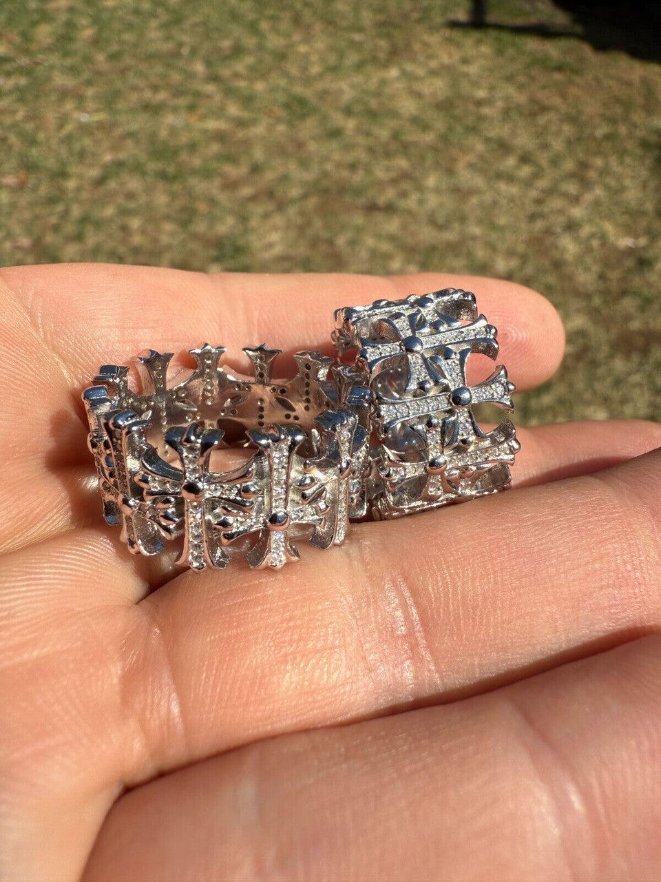 MOISSANITE Cross Ring Solid 925 Silver 13.5mm Wedding Band Hearts Of Chrome Imported from eBay HarlemBling