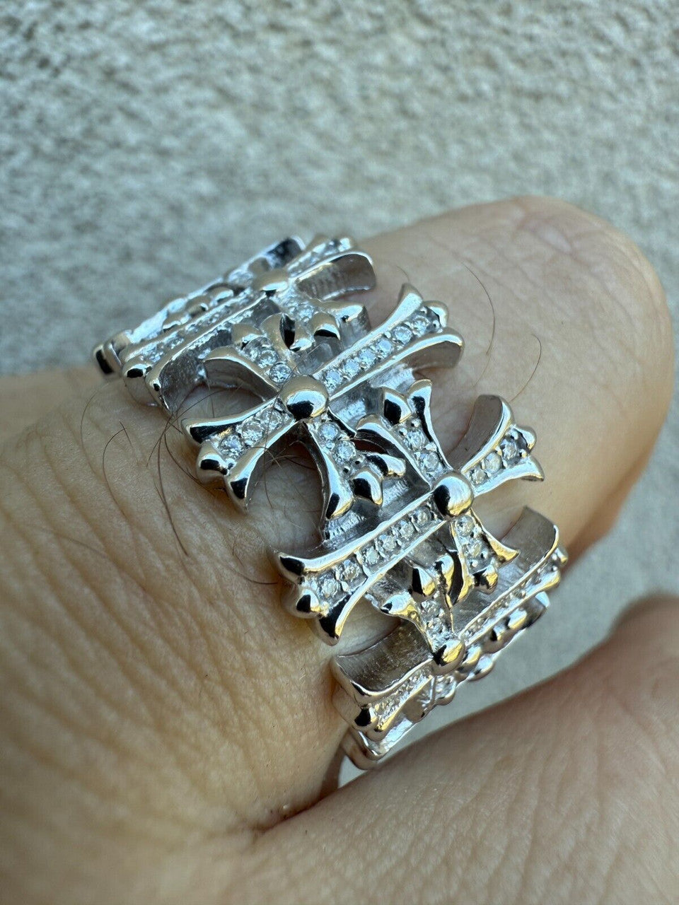 MOISSANITE Cross Ring Solid 925 Silver 13.5mm Wedding Band Hearts Of Chrome Imported from eBay HarlemBling