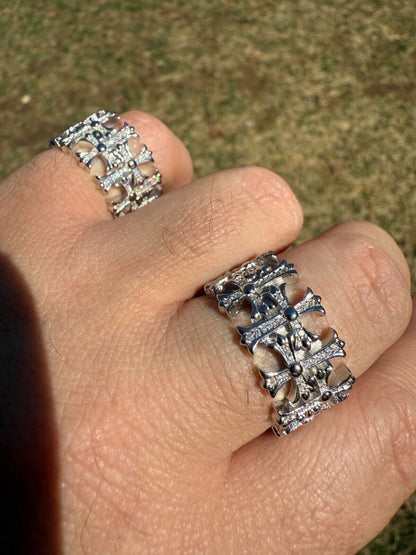 MOISSANITE Cross Ring Solid 925 Silver 13.5mm Wedding Band Hearts Of Chrome Imported from eBay HarlemBling