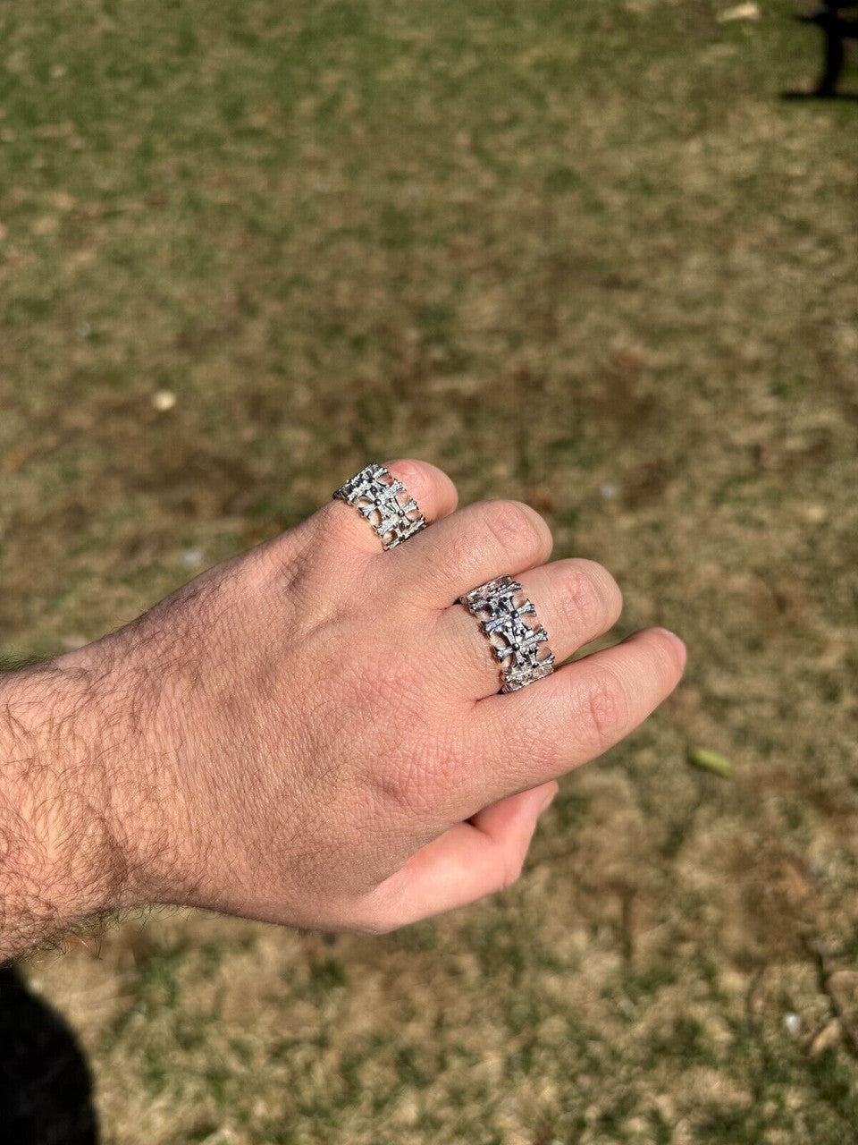 MOISSANITE Cross Ring Solid 925 Silver 13.5mm Wedding Band Hearts Of Chrome Imported from eBay HarlemBling