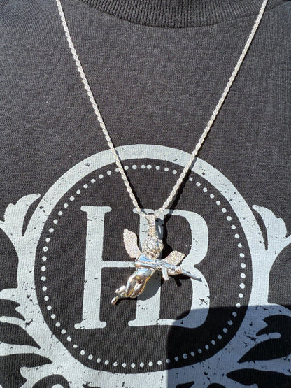 MOISSANITE Hip Hop Angel W. AK47 Gun Pendant - 14k Yellow Gold Vermeil Or 925 Silver - Medium 1.5" EVERYDAY ESSENTIALS HarlemBling