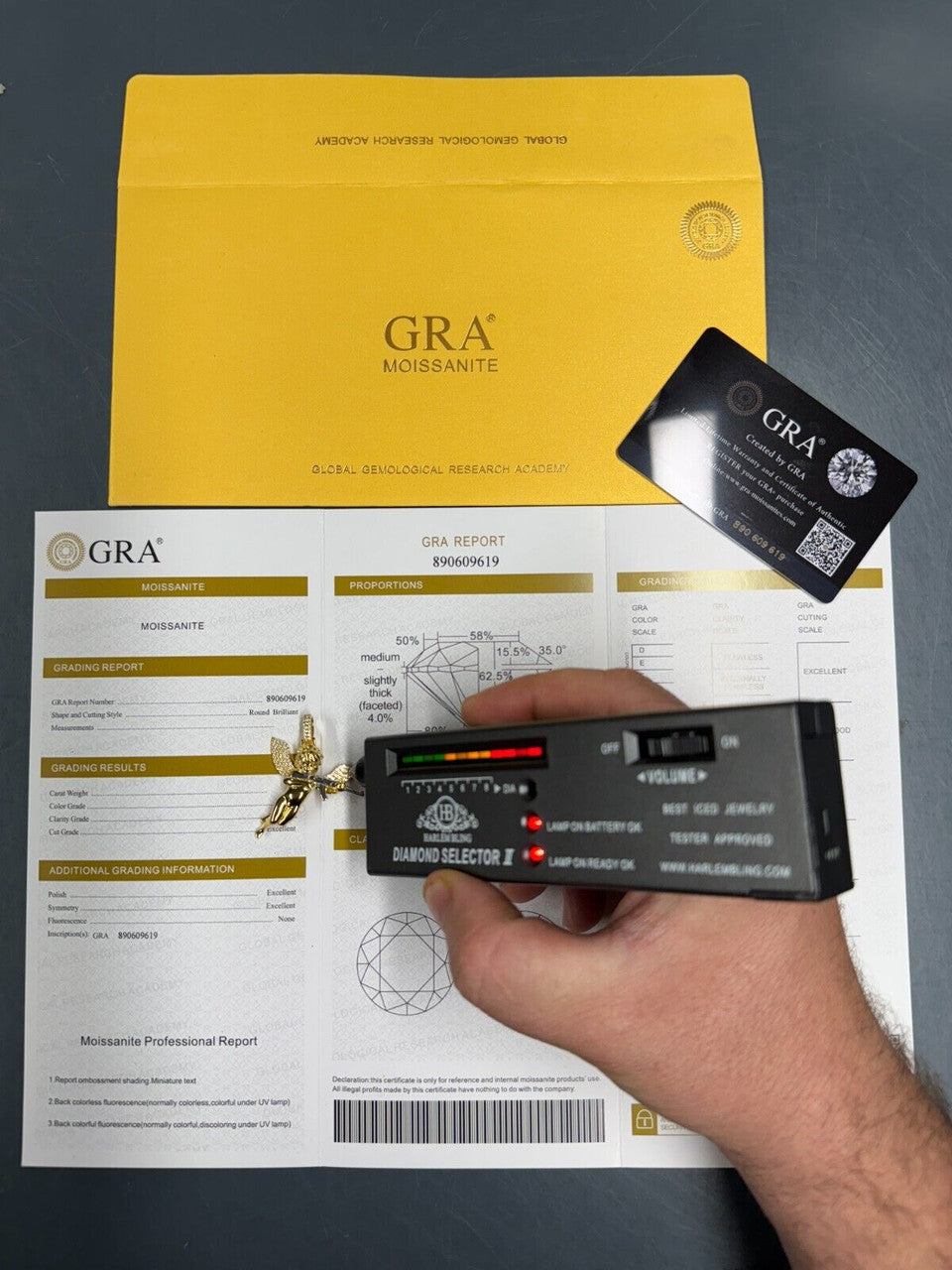 MOISSANITE Hip Hop Angel W. AK47 Gun Pendant - 14k Yellow Gold Vermeil Or 925 Silver - Medium 1.5" EVERYDAY ESSENTIALS HarlemBling