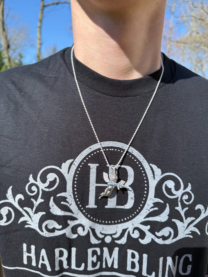 MOISSANITE Hip Hop Angel W. AK47 Gun Pendant - 14k Yellow Gold Vermeil Or 925 Silver - Medium 1.5" EVERYDAY ESSENTIALS HarlemBling