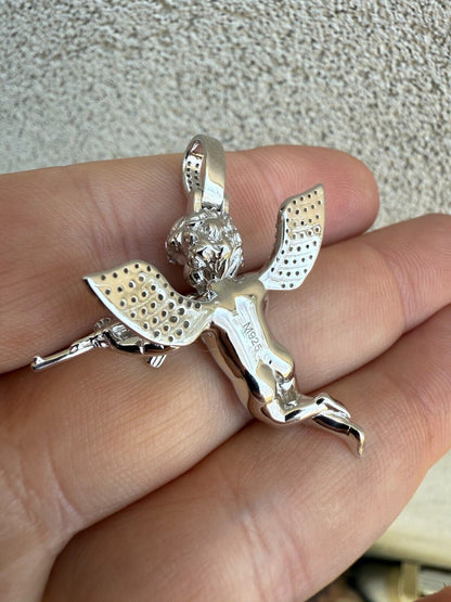 MOISSANITE Hip Hop Angel W. AK47 Gun Pendant - 14k Yellow Gold Vermeil Or 925 Silver - Medium 1.5" EVERYDAY ESSENTIALS HarlemBling