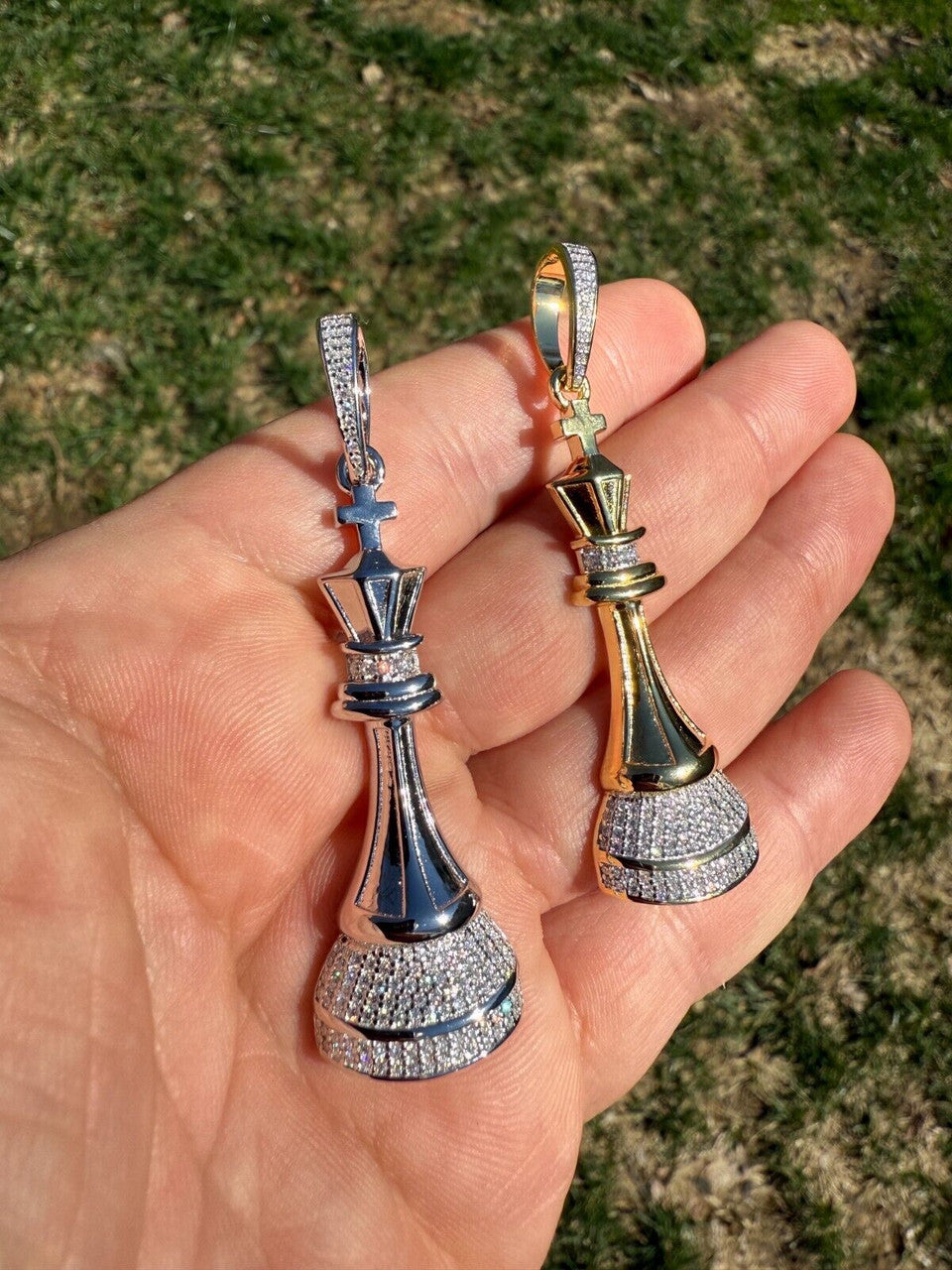 MOISSANITE King Chess Piece Iced Out Pendant - 14k Yellow Gold Vermeil Or 925 Silver - Medium 2.5" MOISSANITE HarlemBling
