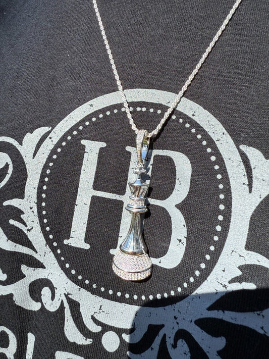 MOISSANITE King Chess Piece Iced Out Pendant - 14k Yellow Gold Vermeil Or 925 Silver - Medium 2.5" MOISSANITE HarlemBling