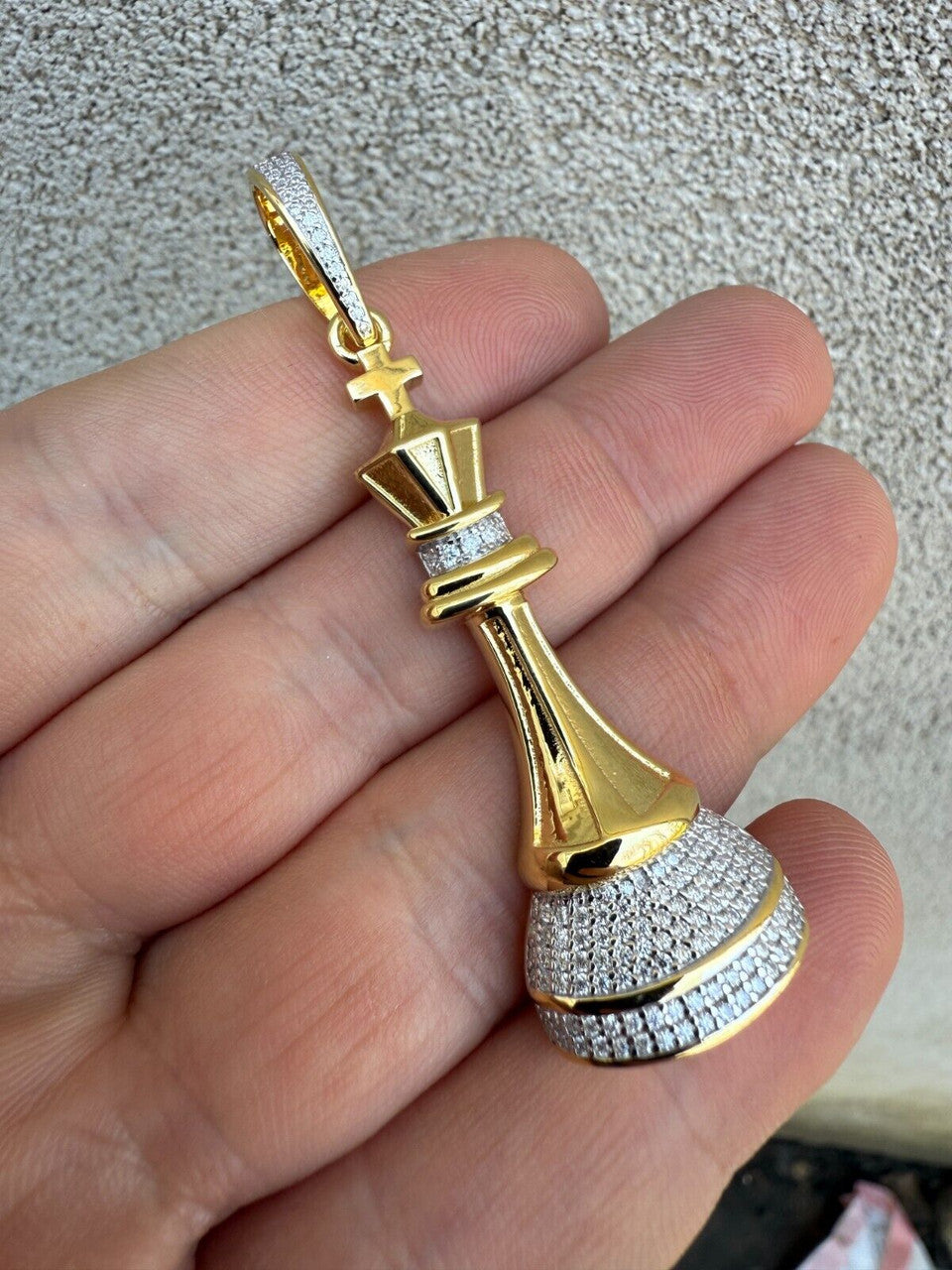 MOISSANITE King Chess Piece Iced Out Pendant - 14k Yellow Gold Vermeil Or 925 Silver - Medium 2.5" MOISSANITE HarlemBling