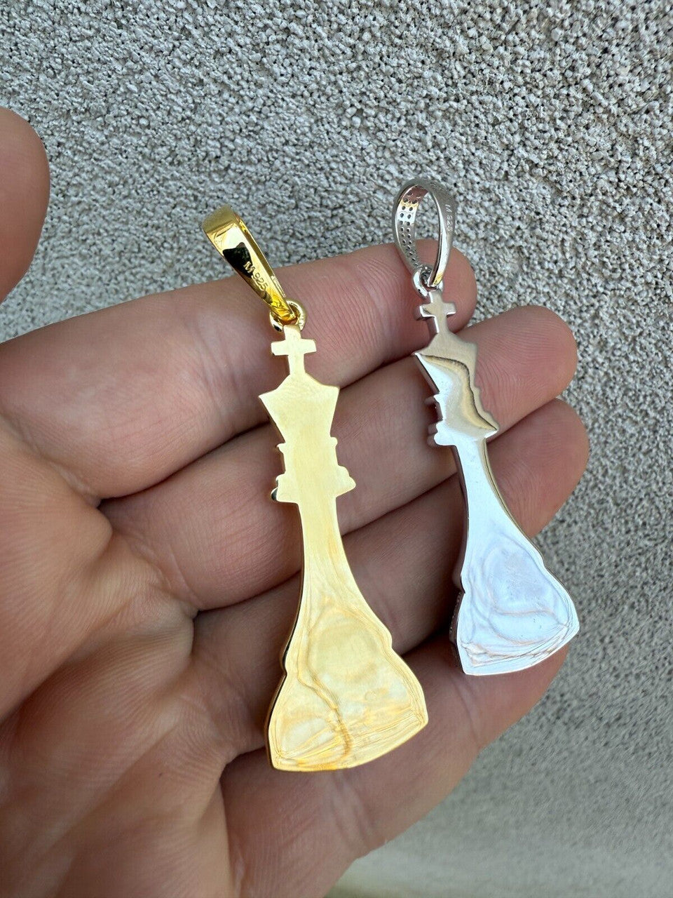 MOISSANITE King Chess Piece Iced Out Pendant - 14k Yellow Gold Vermeil Or 925 Silver - Medium 2.5" MOISSANITE HarlemBling