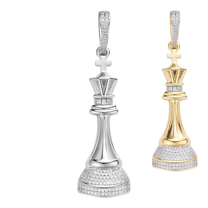 MOISSANITE King Chess Piece Iced Out Pendant - 14k Yellow Gold Vermeil Or 925 Silver - Medium 2.5" MOISSANITE HarlemBling