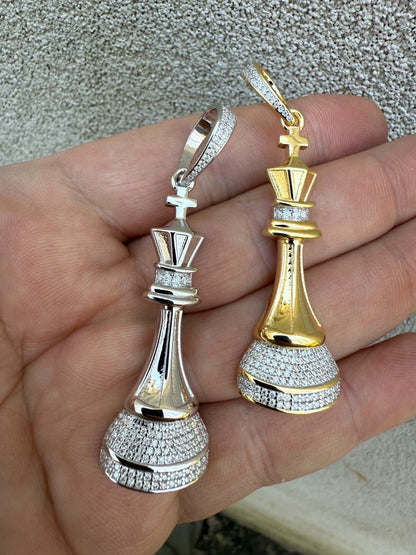 MOISSANITE King Chess Piece Iced Out Pendant - 14k Yellow Gold Vermeil Or 925 Silver - Medium 2.5" MOISSANITE HarlemBling