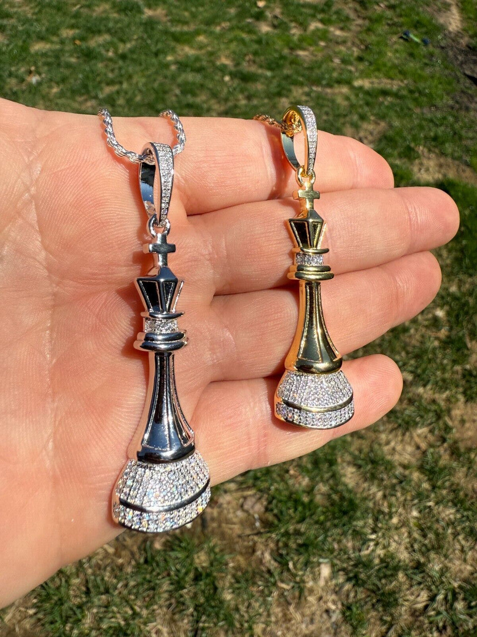 MOISSANITE King Chess Piece Iced Out Pendant - 14k Yellow Gold Vermeil Or 925 Silver - Medium 2.5" MOISSANITE HarlemBling