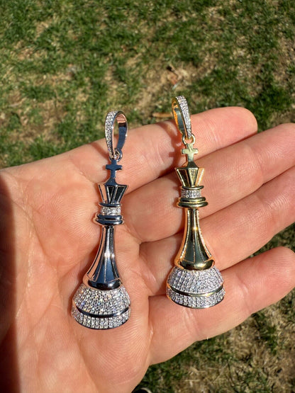 MOISSANITE King Chess Piece Iced Out Pendant - 14k Yellow Gold Vermeil Or 925 Silver - Medium 2.5" MOISSANITE HarlemBling
