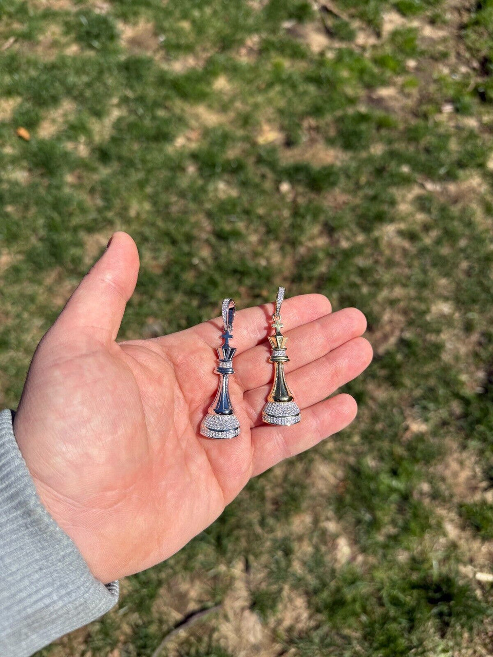 MOISSANITE King Chess Piece Iced Out Pendant - 14k Yellow Gold Vermeil Or 925 Silver - Medium 2.5" MOISSANITE HarlemBling