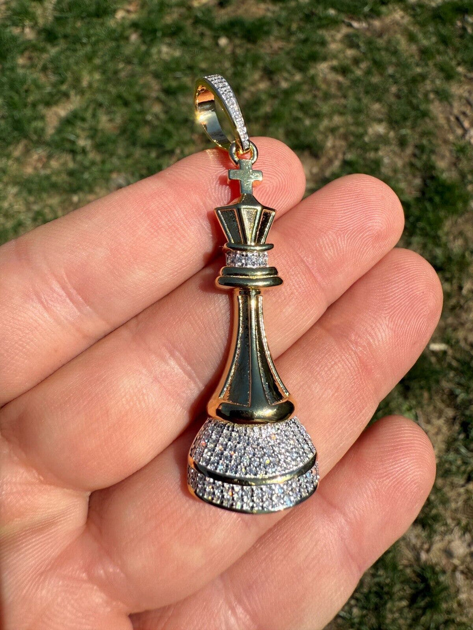 MOISSANITE King Chess Piece Iced Out Pendant - 14k Yellow Gold Vermeil Or 925 Silver - Medium 2.5" MOISSANITE HarlemBling