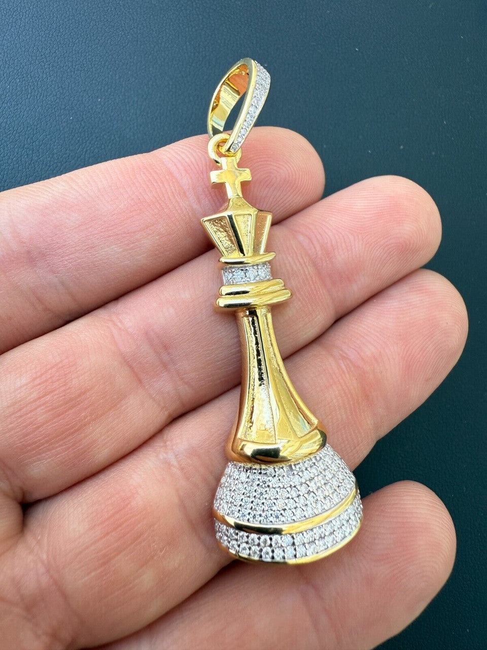 MOISSANITE King Chess Piece Iced Out Pendant - 14k Yellow Gold Vermeil Or 925 Silver - Medium 2.5" MOISSANITE HarlemBling