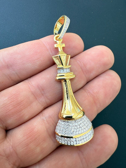 MOISSANITE King Chess Piece Iced Out Pendant - 14k Yellow Gold Vermeil Or 925 Silver - Medium 2.5" MOISSANITE HarlemBling