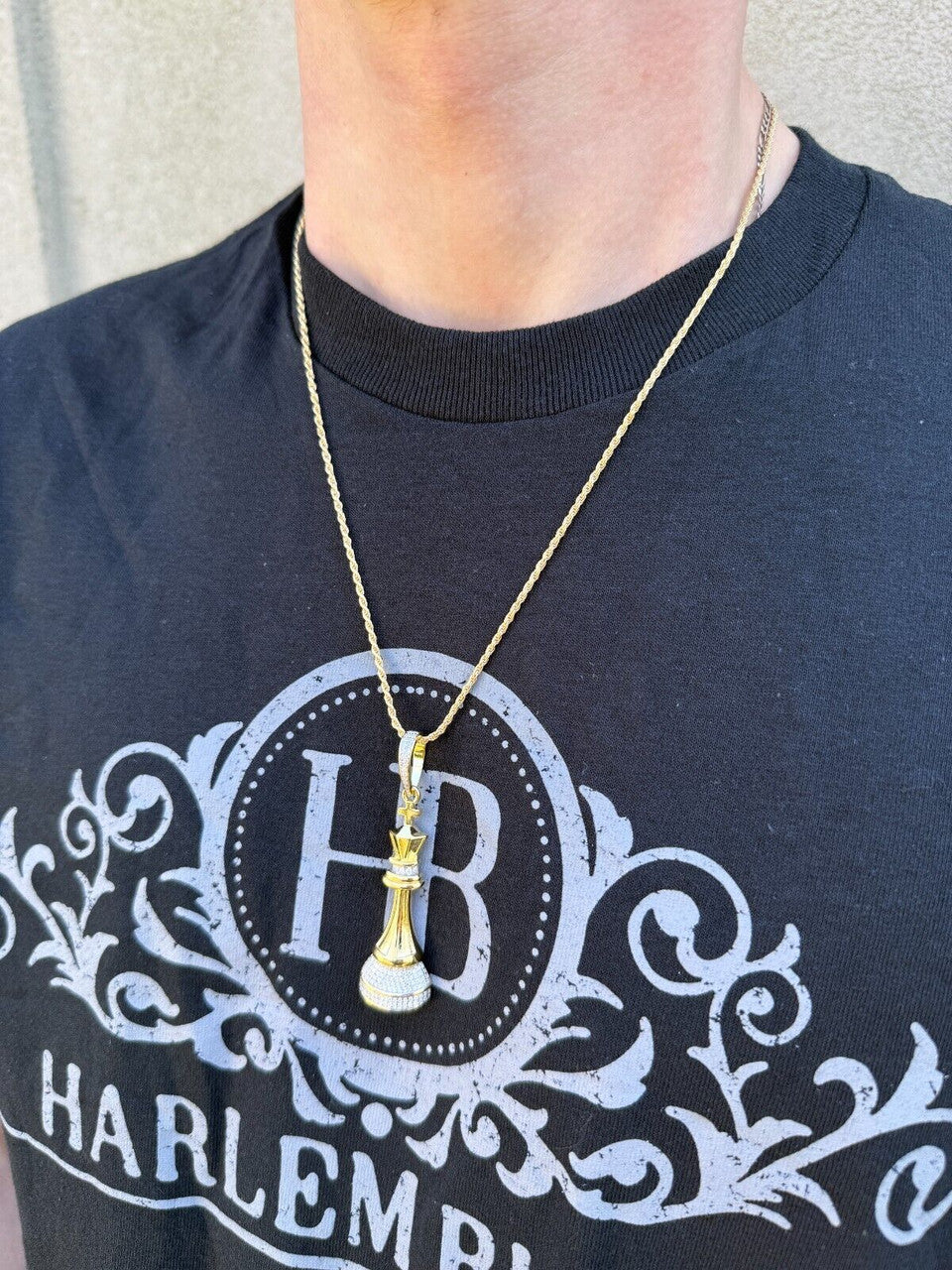 MOISSANITE King Chess Piece Iced Out Pendant - 14k Yellow Gold Vermeil Or 925 Silver - Medium 2.5" MOISSANITE HarlemBling