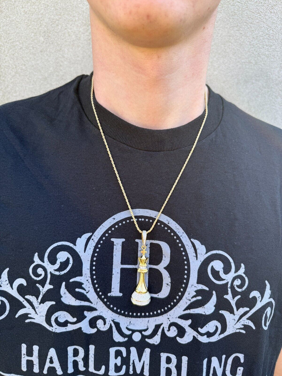 MOISSANITE King Chess Piece Iced Out Pendant - 14k Yellow Gold Vermeil Or 925 Silver - Medium 2.5" MOISSANITE HarlemBling