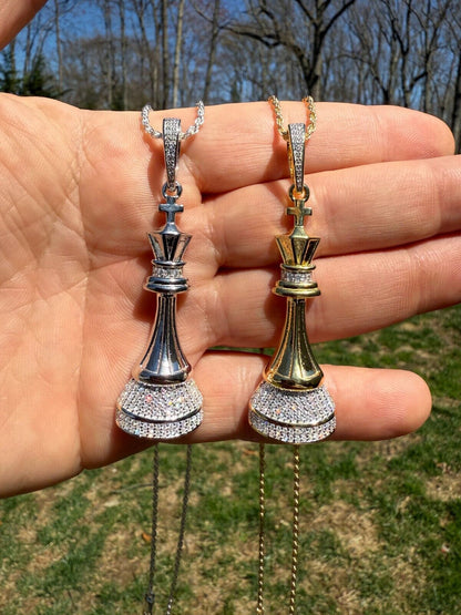 MOISSANITE King Chess Piece Iced Out Pendant - 14k Yellow Gold Vermeil Or 925 Silver - Medium 2.5" MOISSANITE HarlemBling