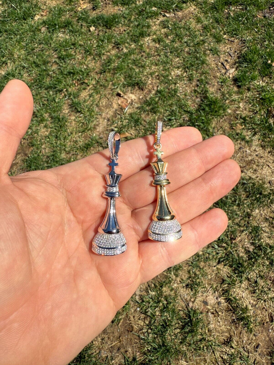MOISSANITE King Chess Piece Iced Out Pendant - 14k Yellow Gold Vermeil Or 925 Silver - Medium 2.5" MOISSANITE HarlemBling
