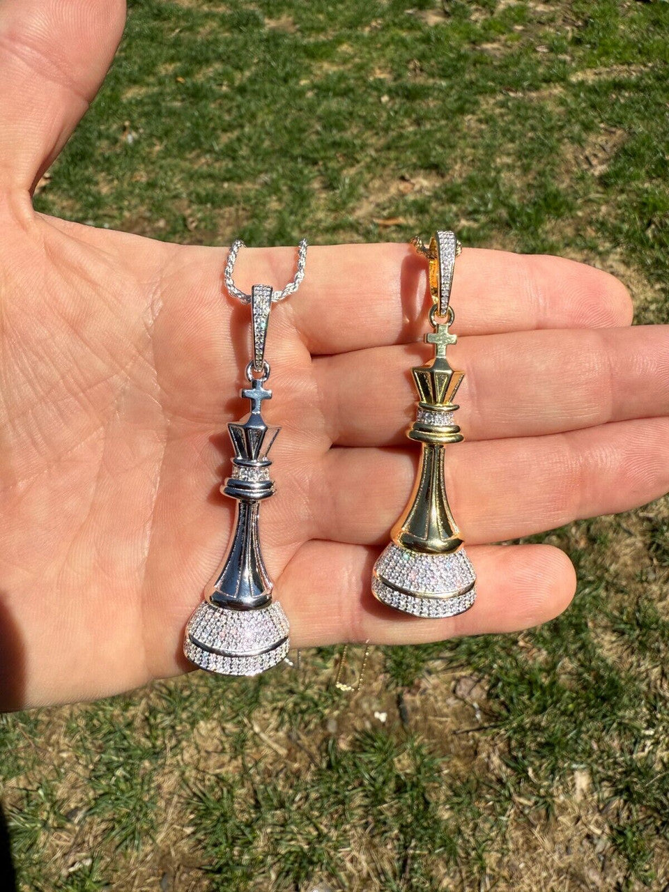 MOISSANITE King Chess Piece Iced Out Pendant - 14k Yellow Gold Vermeil Or 925 Silver - Medium 2.5" MOISSANITE HarlemBling