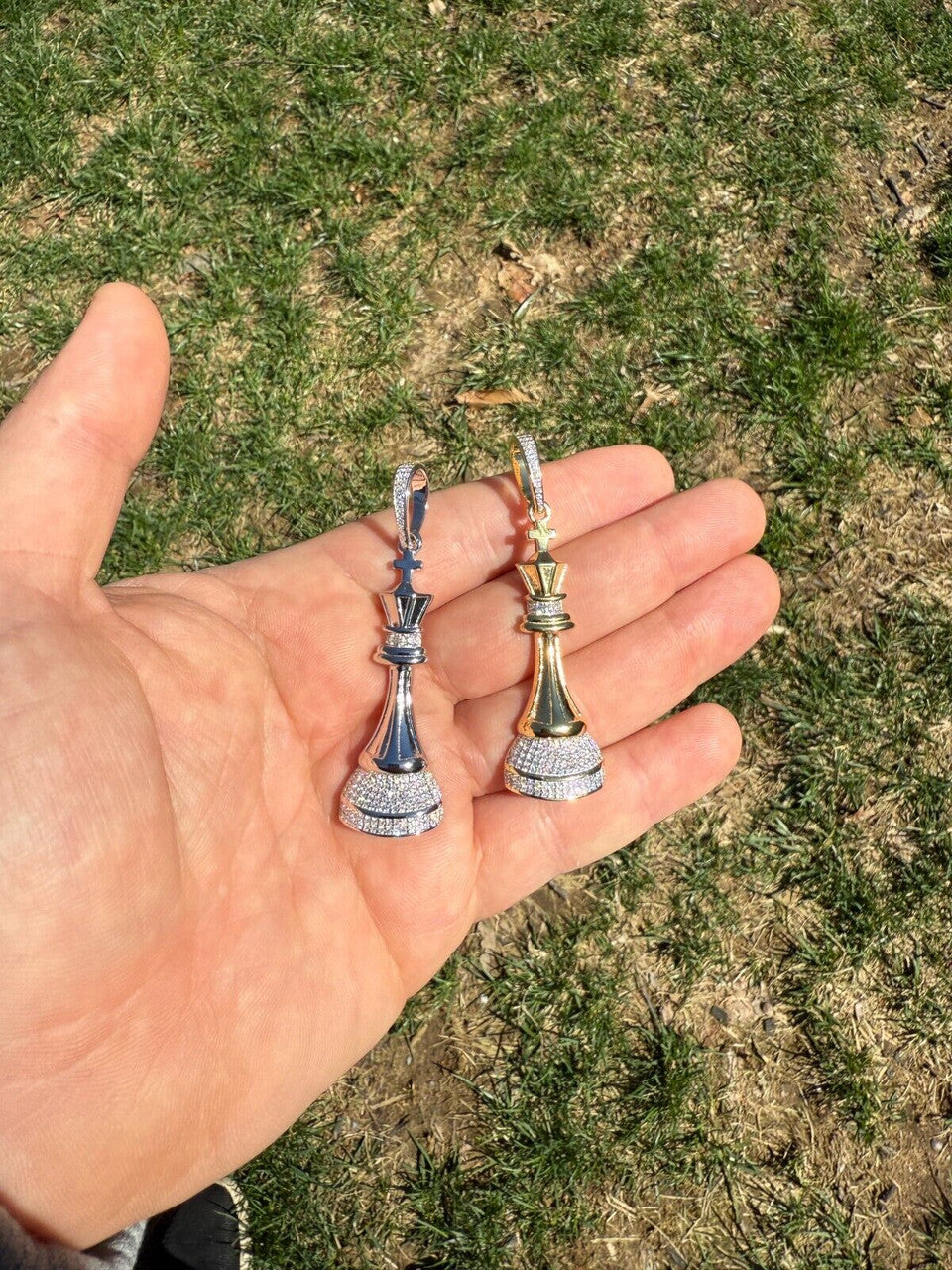 MOISSANITE King Chess Piece Iced Out Pendant - 14k Yellow Gold Vermeil Or 925 Silver - Medium 2.5" MOISSANITE HarlemBling