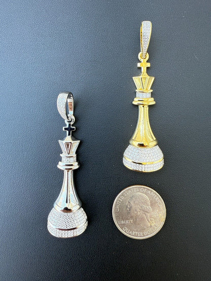 MOISSANITE King Chess Piece Iced Out Pendant - 14k Yellow Gold Vermeil Or 925 Silver - Medium 2.5" MOISSANITE HarlemBling