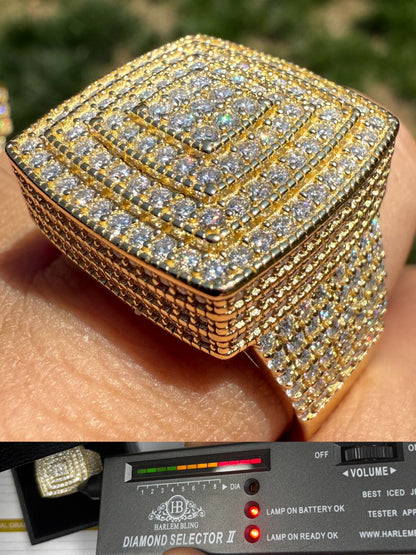 MOISSANITE Large Square Iced Out Ring - 14k Gold Vermeil 925 Silver MOISSANITE HarlemBling