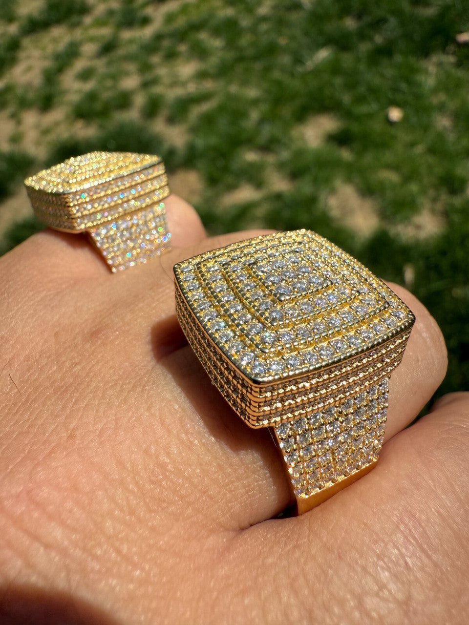 MOISSANITE Large Square Iced Out Ring - 14k Gold Vermeil 925 Silver MOISSANITE HarlemBling