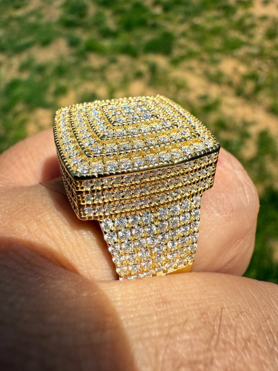 MOISSANITE Large Square Iced Out Ring - 14k Gold Vermeil 925 Silver MOISSANITE HarlemBling