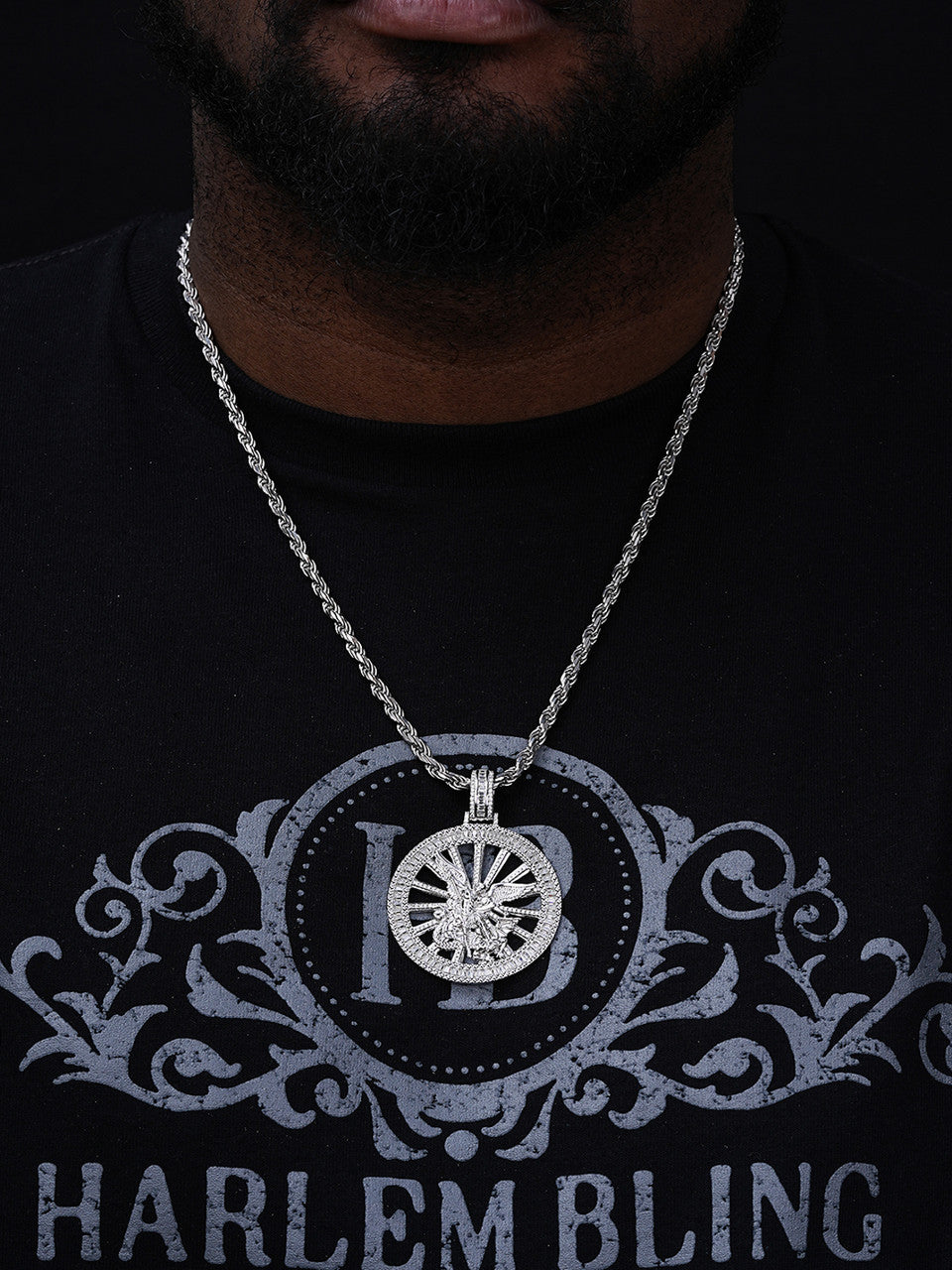 MOISSANITE Michael Archangel Iced Baguette Medallion Pendant - 14k Yellow Gold Vermeil Or 925 Silver - Medium 2.25" MOISSANITE HarlemBling