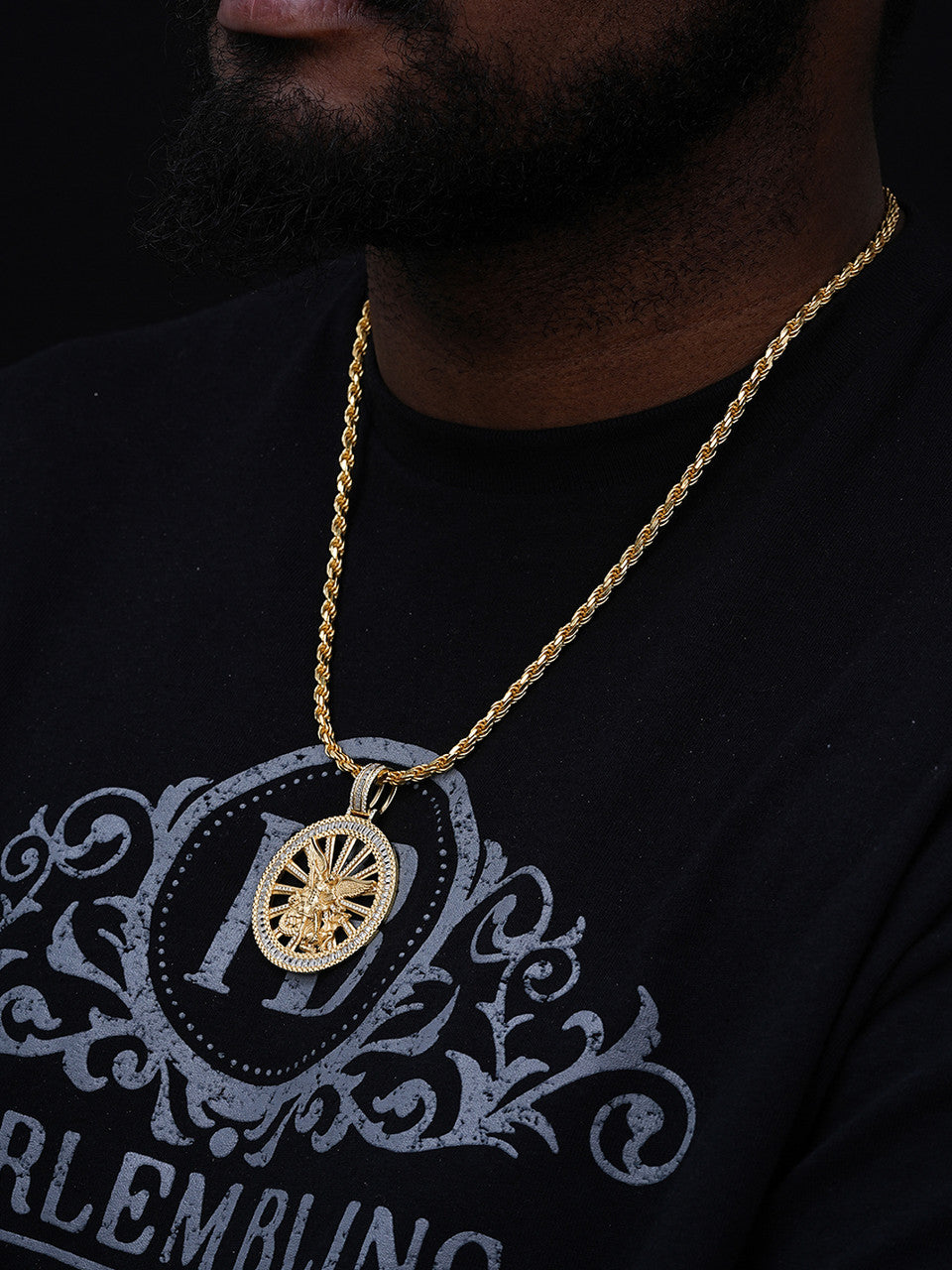 MOISSANITE Michael Archangel Iced Baguette Medallion Pendant - 14k Yellow Gold Vermeil Or 925 Silver - Medium 2.25" MOISSANITE HarlemBling