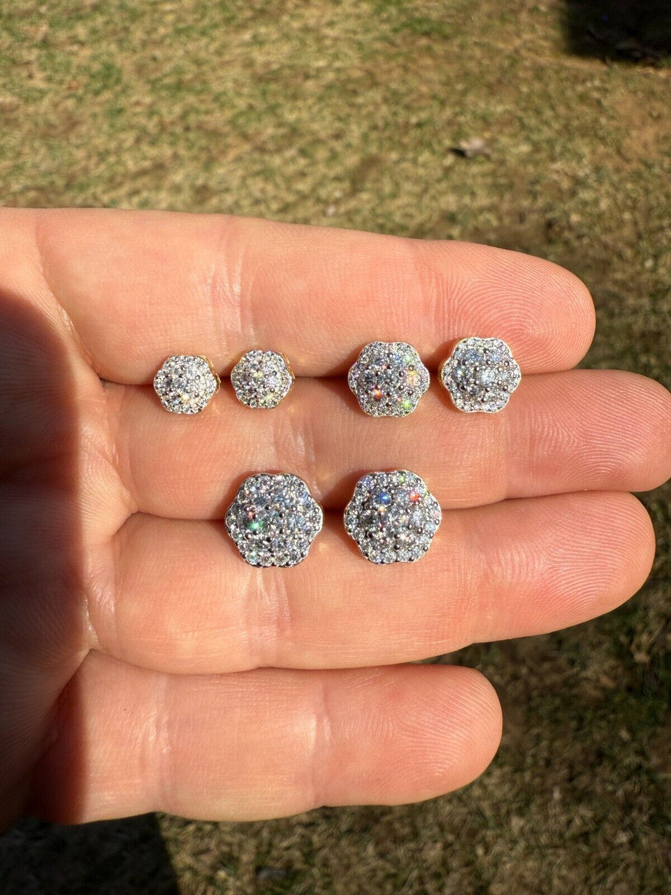 MOISSANITE Micropave Cluster Iced Out Earrings - 14k Gold Vermeil 925 Silver - 7.5mm-12mm EVERYDAY ESSENTIALS HarlemBling