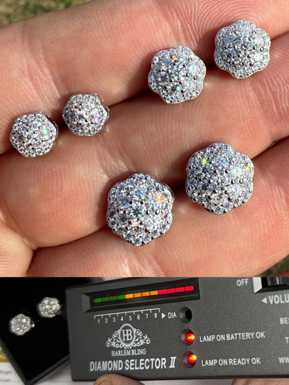 MOISSANITE Micropave Cluster Iced Out Earrings - 925 Silver - 7.5mm-12mm EVERYDAY ESSENTIALS HarlemBling