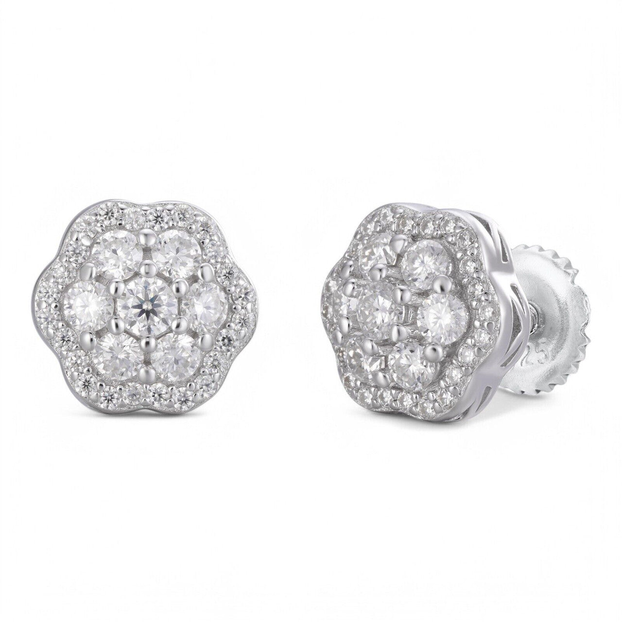 MOISSANITE Micropave Cluster Iced Out Earrings - 925 Silver - 7.5mm-12mm EVERYDAY ESSENTIALS HarlemBling