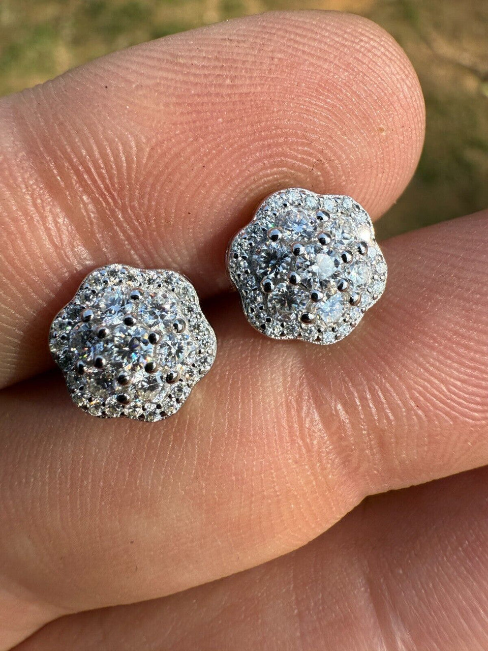 MOISSANITE Micropave Cluster Iced Out Earrings - 925 Silver - 7.5mm-12mm EVERYDAY ESSENTIALS HarlemBling