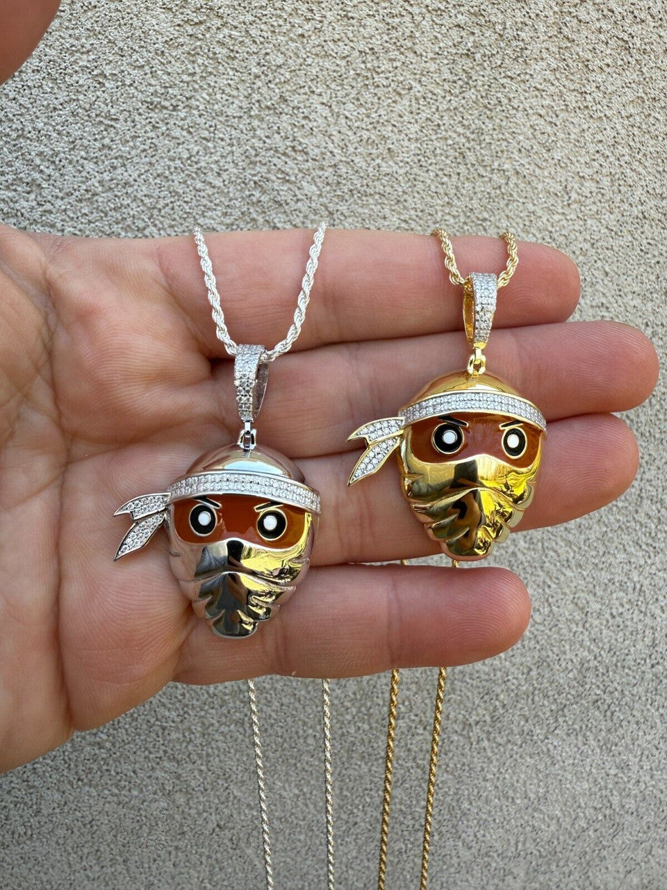 MOISSANITE Ninja Fighter Iced Out Pendant - 14k Yellow Gold