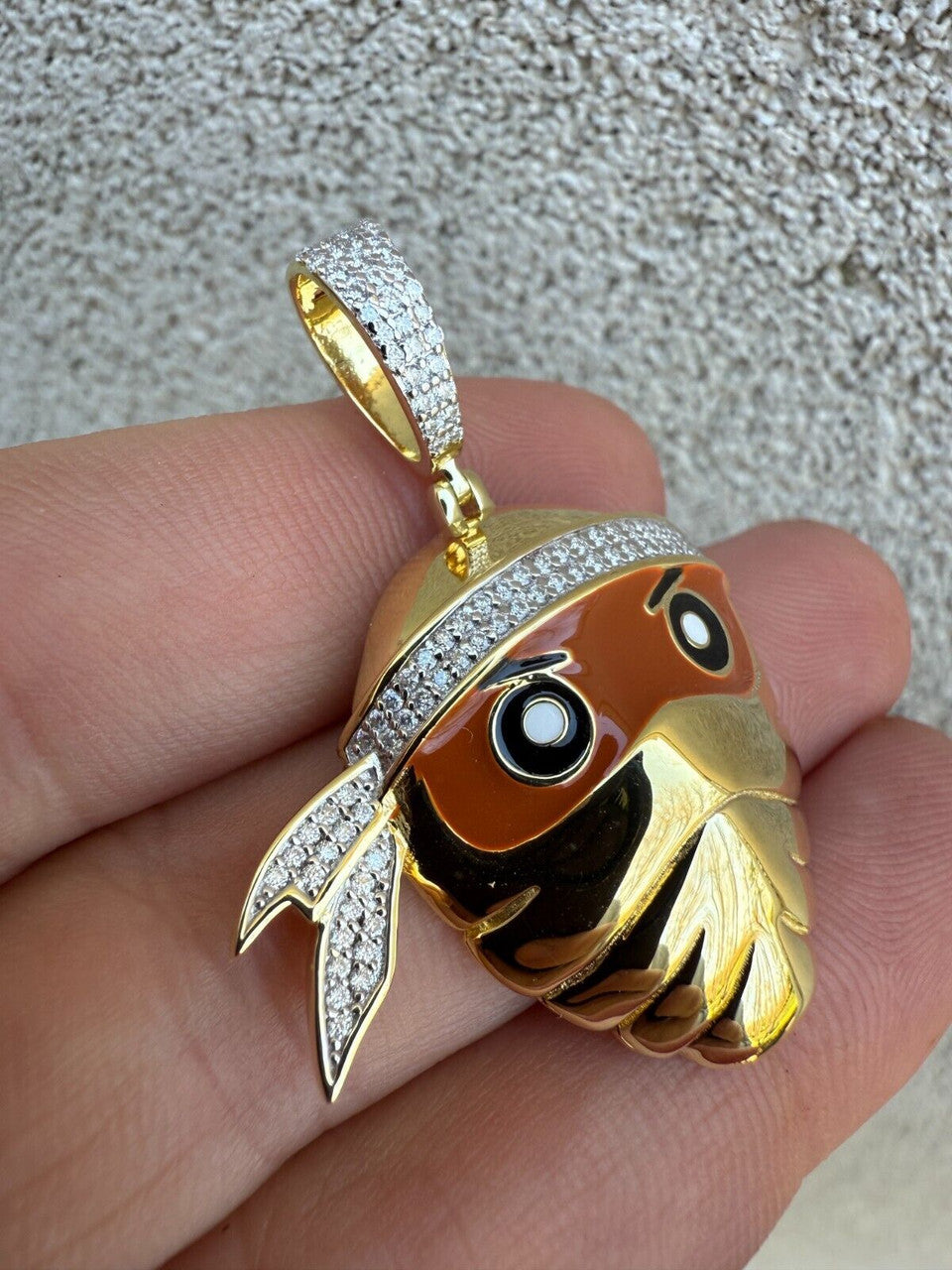 MOISSANITE Ninja Fighter Iced Out Pendant - 14k Yellow Gold