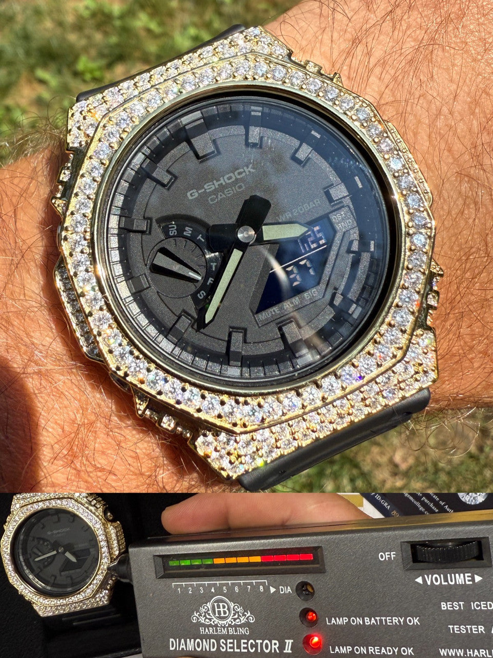 MOISSANITE Real 14k Gold Over 925 Silver Iced Casio G Shock GA2100 Hip Hop Watch ICED OUT WATCHES HarlemBling