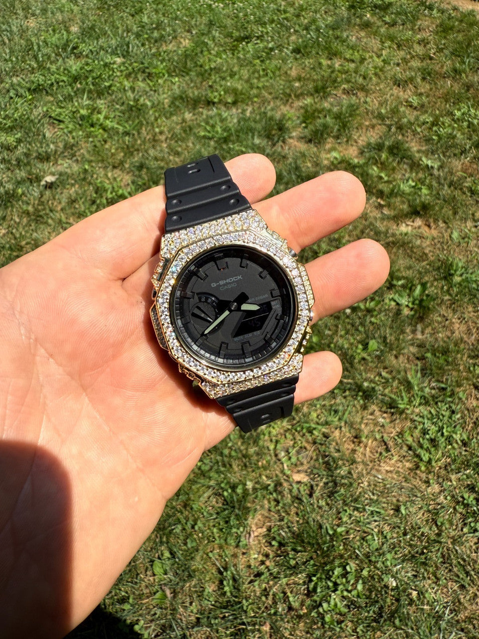 MOISSANITE Real 14k Gold Over 925 Silver Iced Casio G Shock GA2100 Hip Hop Watch ICED OUT WATCHES HarlemBling