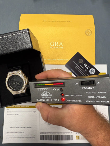 MOISSANITE Real 14k Gold Over 925 Silver Iced Casio G Shock GA2100 Hip Hop Watch ICED OUT WATCHES HarlemBling