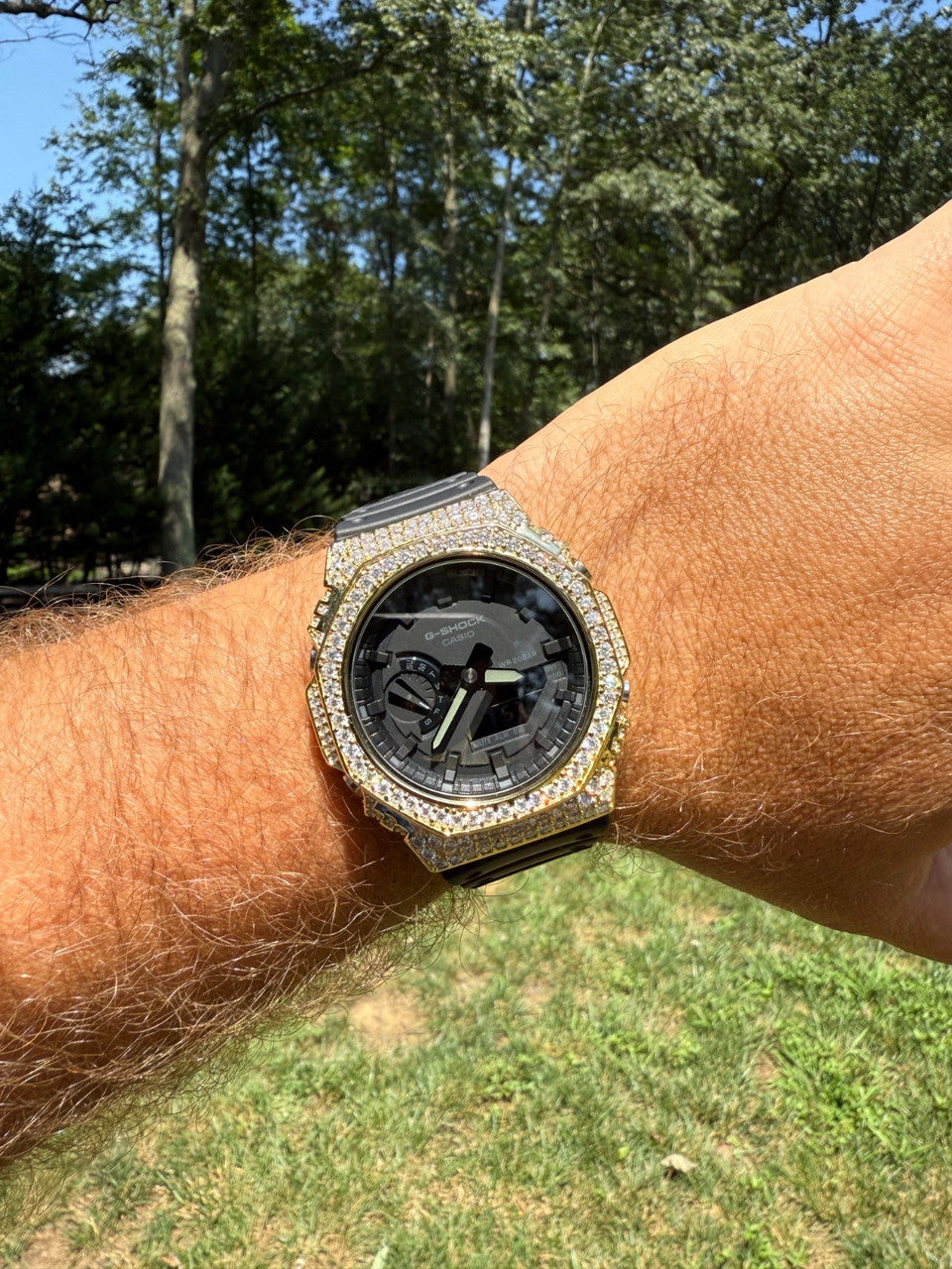 MOISSANITE Real 14k Gold Over 925 Silver Iced Casio G Shock GA2100 Hip Hop Watch ICED OUT WATCHES HarlemBling