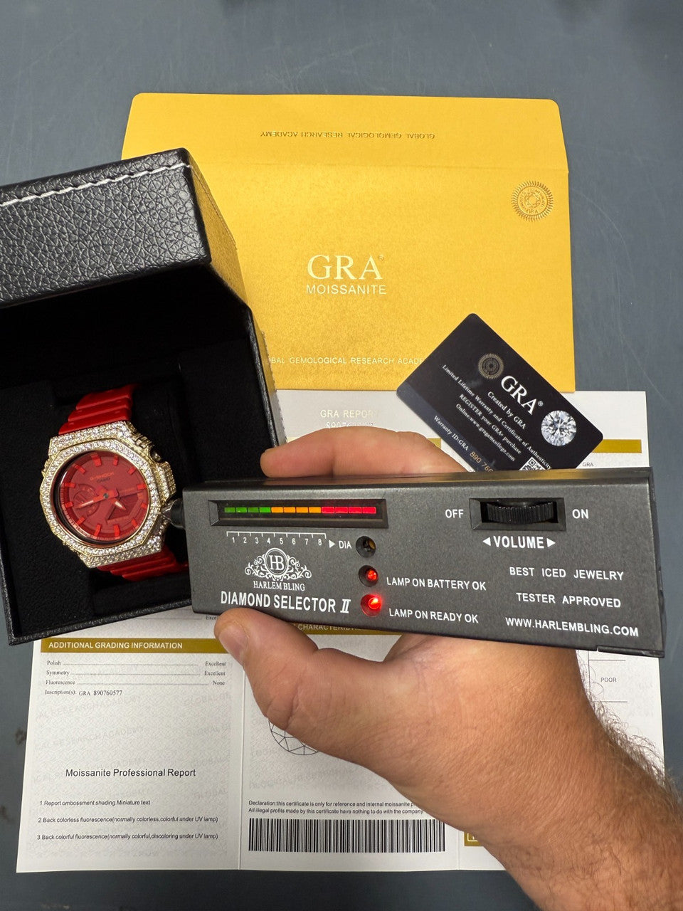 MOISSANITE Real 14k Gold Over 925 Silver Iced Red Casio G Shock GA2100 Watch ICED OUT WATCHES HarlemBling