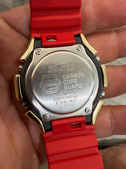 MOISSANITE Real 14k Gold Over 925 Silver Iced Red Casio G Shock GA2100 Watch ICED OUT WATCHES HarlemBling