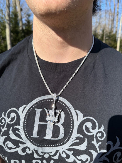 MOISSANITE Real 925 Silver/Gold Iced Maserati Logo Trident Pendant Necklace Imported from eBay HarlemBling